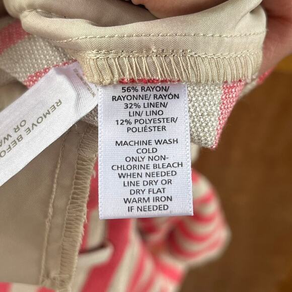 LOFT The Riviera Shorts Khaki And Pink Stripe Linen Blend Size 8. NEW - Picture 9 of 9